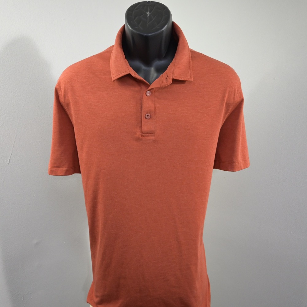 Lululemon‎ Polo Shirt Mens L Rust Orange Short Sleeve Active Golf